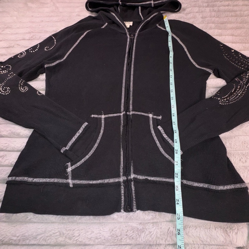 Ariat Jacket Womens XL Black Waffle Knit Thermal Studded Full Zip Top Y2K Grunge - Picture 5 of 11